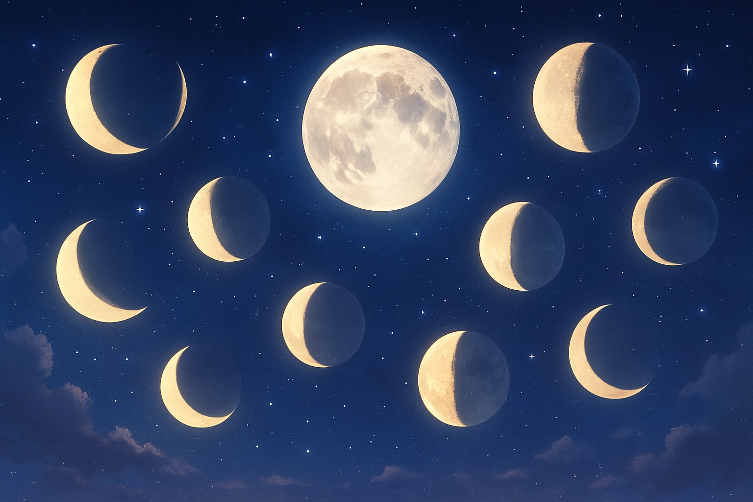 夜空に浮かぶ様々な形の月