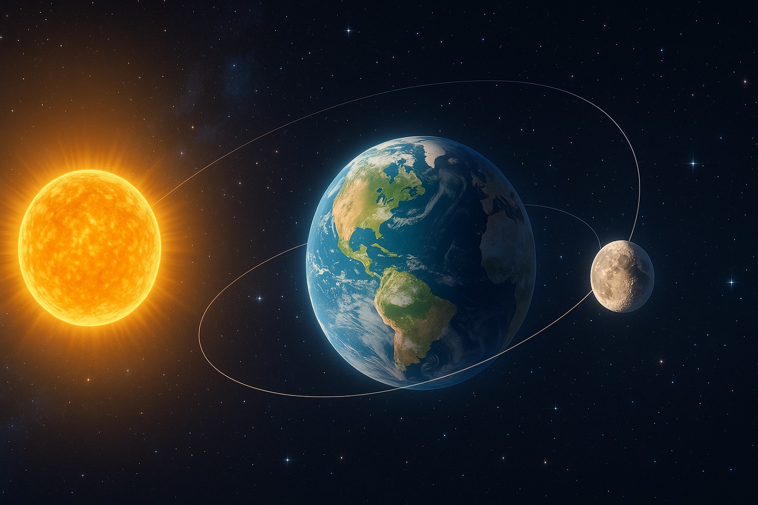 太陽、地球、月の位置関係を示すイラスト