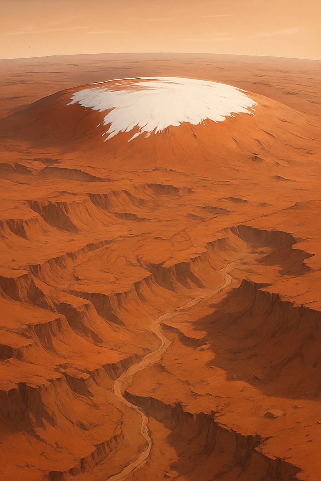 火星の極冠と地形のイメージ