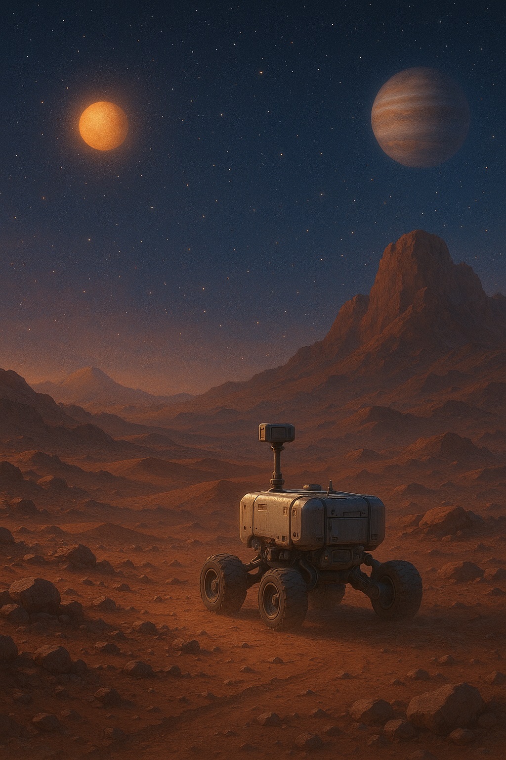 火星の地形を探索する探査機のイメージ