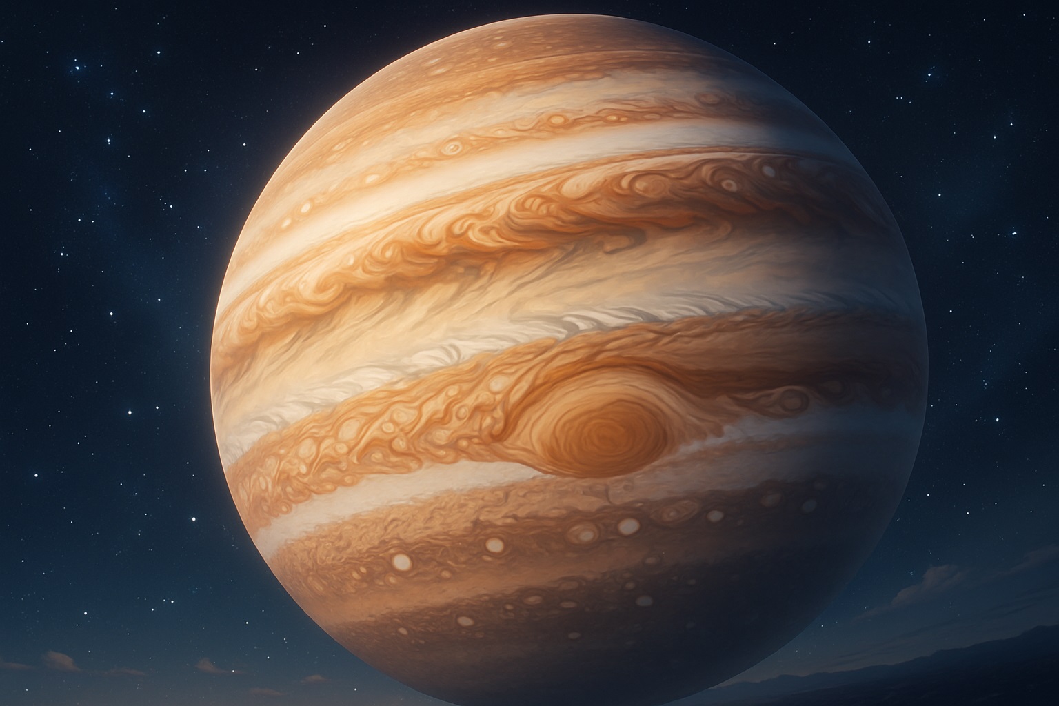 木星の巨大な嵐と縞模様