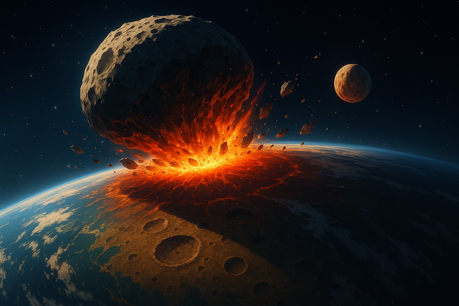 地球に小惑星が衝突して月が形成されるイメージ