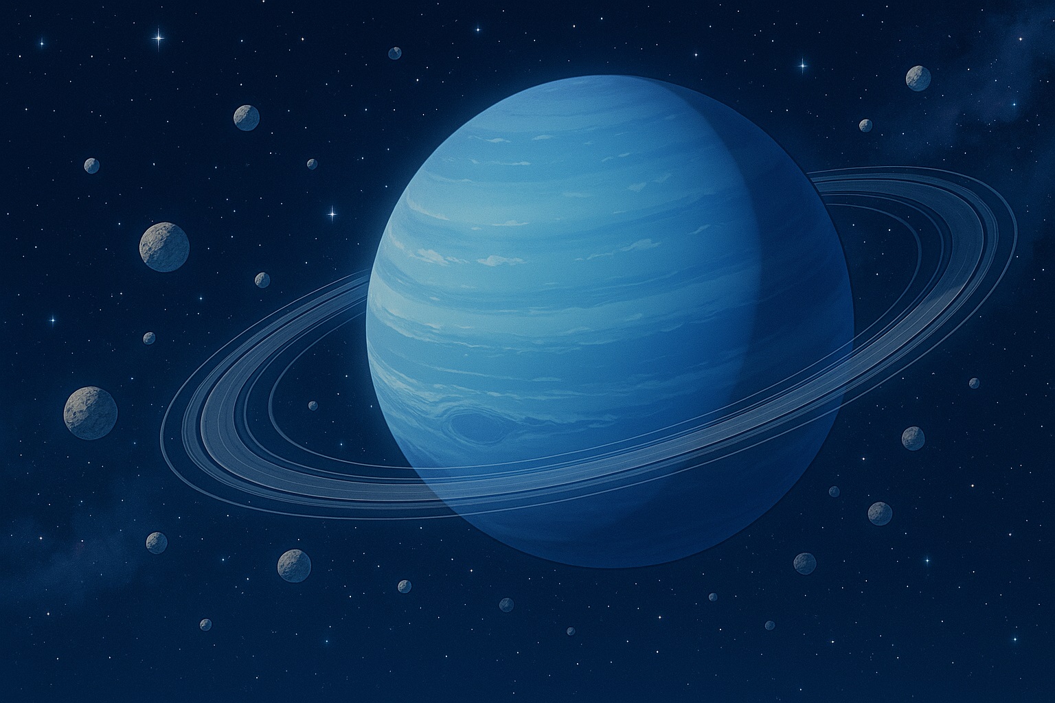 海王星のリングと衛星のイラスト