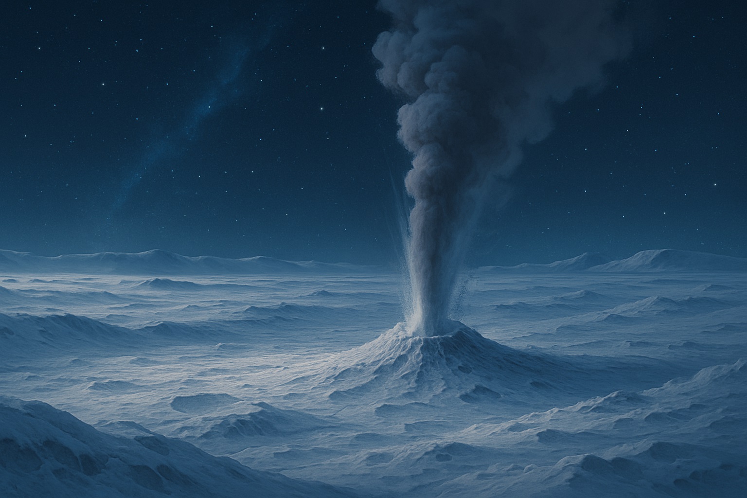 トリトンの表面、間欠泉のイメージ