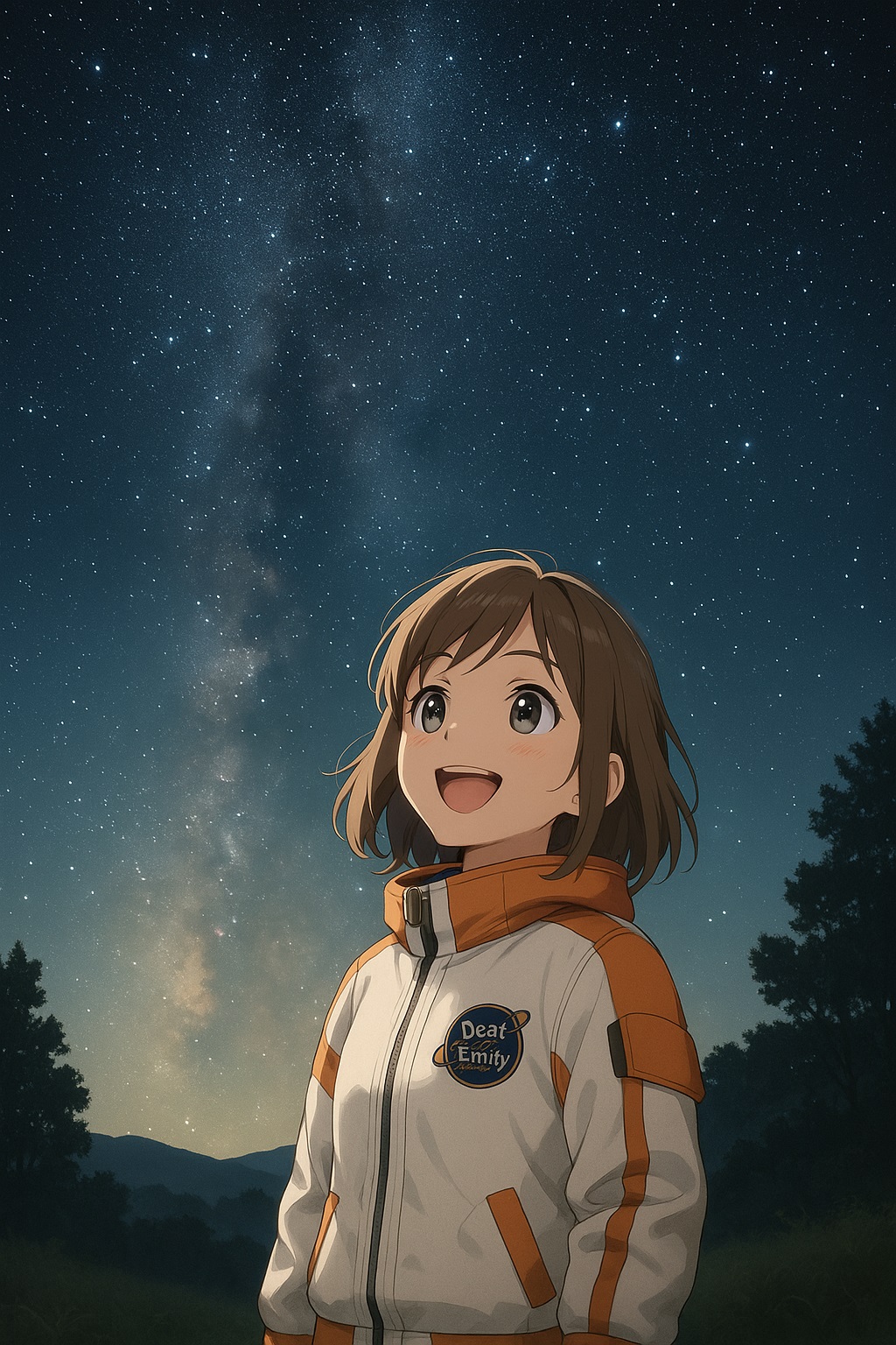 満点の星空を見上げる女性